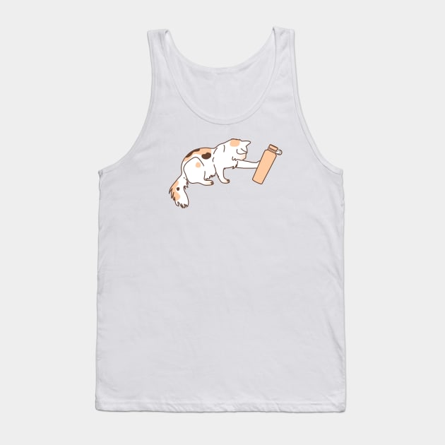 Calico cat knocking water bottle Tank Top by Wlaurence